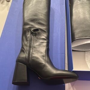 Black Over the Knee Boots with Chunky Heel and Zipper